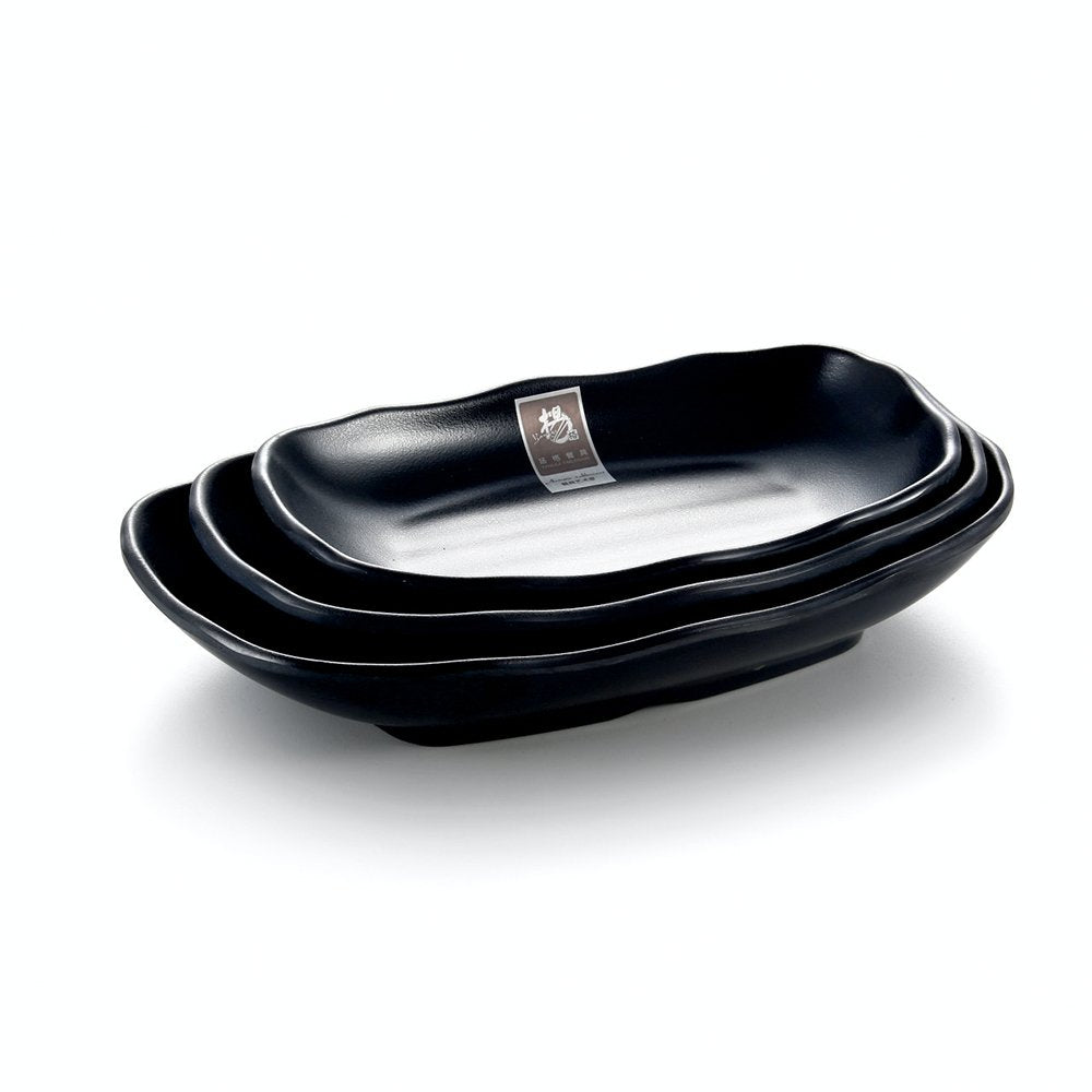 Melamine Deep Rectangle Plate Black 8.8"