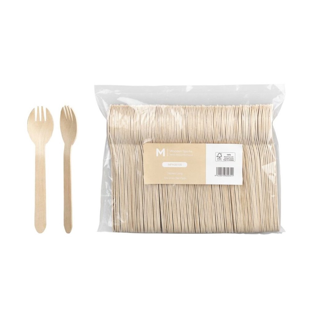 Disposable Wooden Spork (Natural) 100pcs