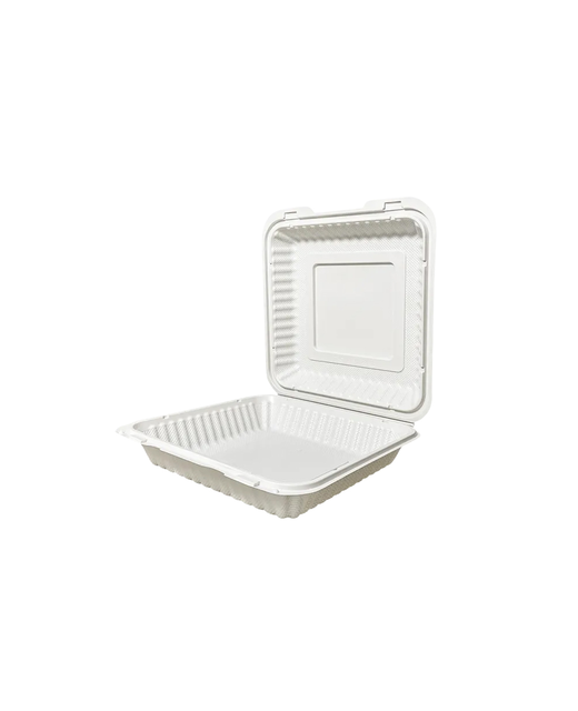 Biodegradable Plastic Container with Hinged Lid 9x9x2.7in