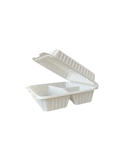 Biodegradable 3 Compartment Plastic Container with Hinged Lid 9x9x3.3in