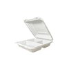 Biodegradable 3 Compartment Plastic Container with Hinged Lid 9x9x2.7in