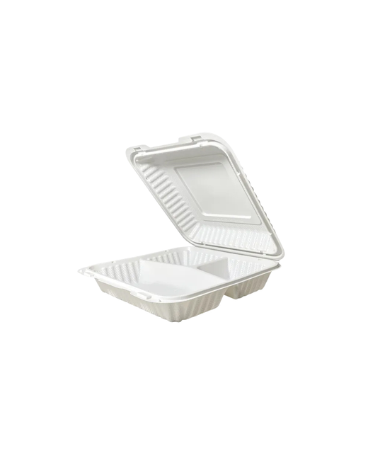Biodegradable 3 Compartment Plastic Container with Hinged Lid 9x9x2.7in