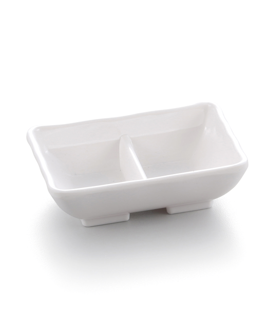 Melamine Square Sauce Dish 2 Compartment (White)